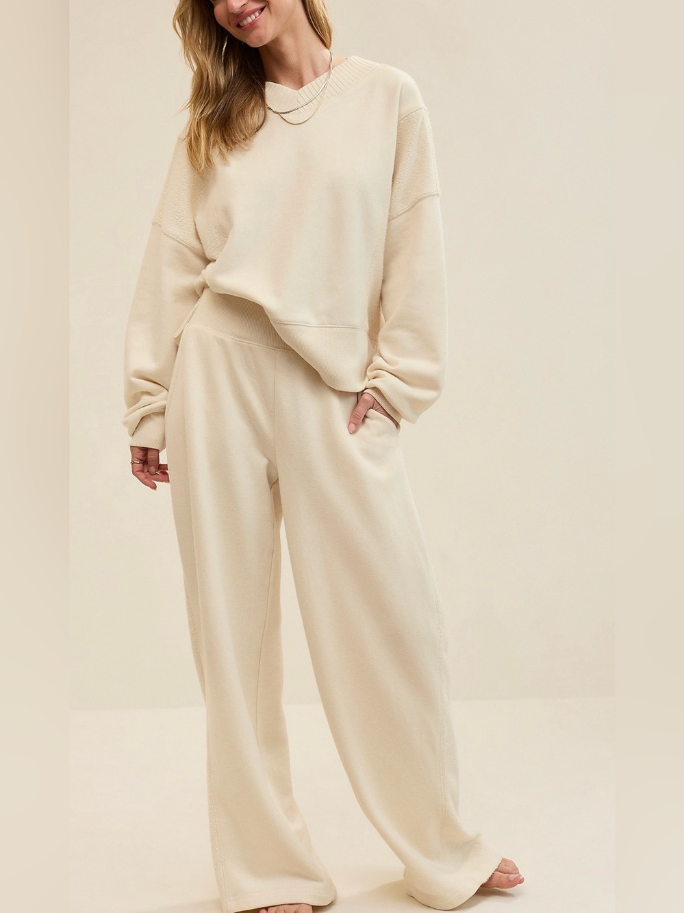 Aerie Après-Chill Wide Leg Lounge Trousers Natural XL - Picture 2 of 12